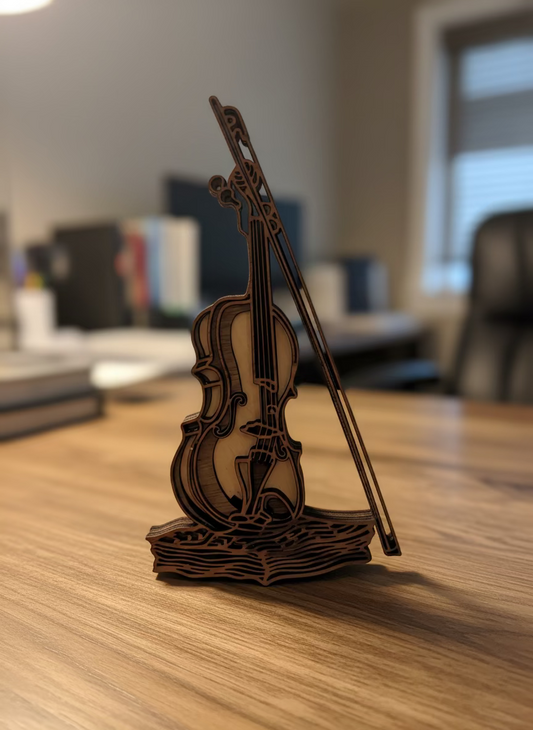 Wooden Violin Model with Bow